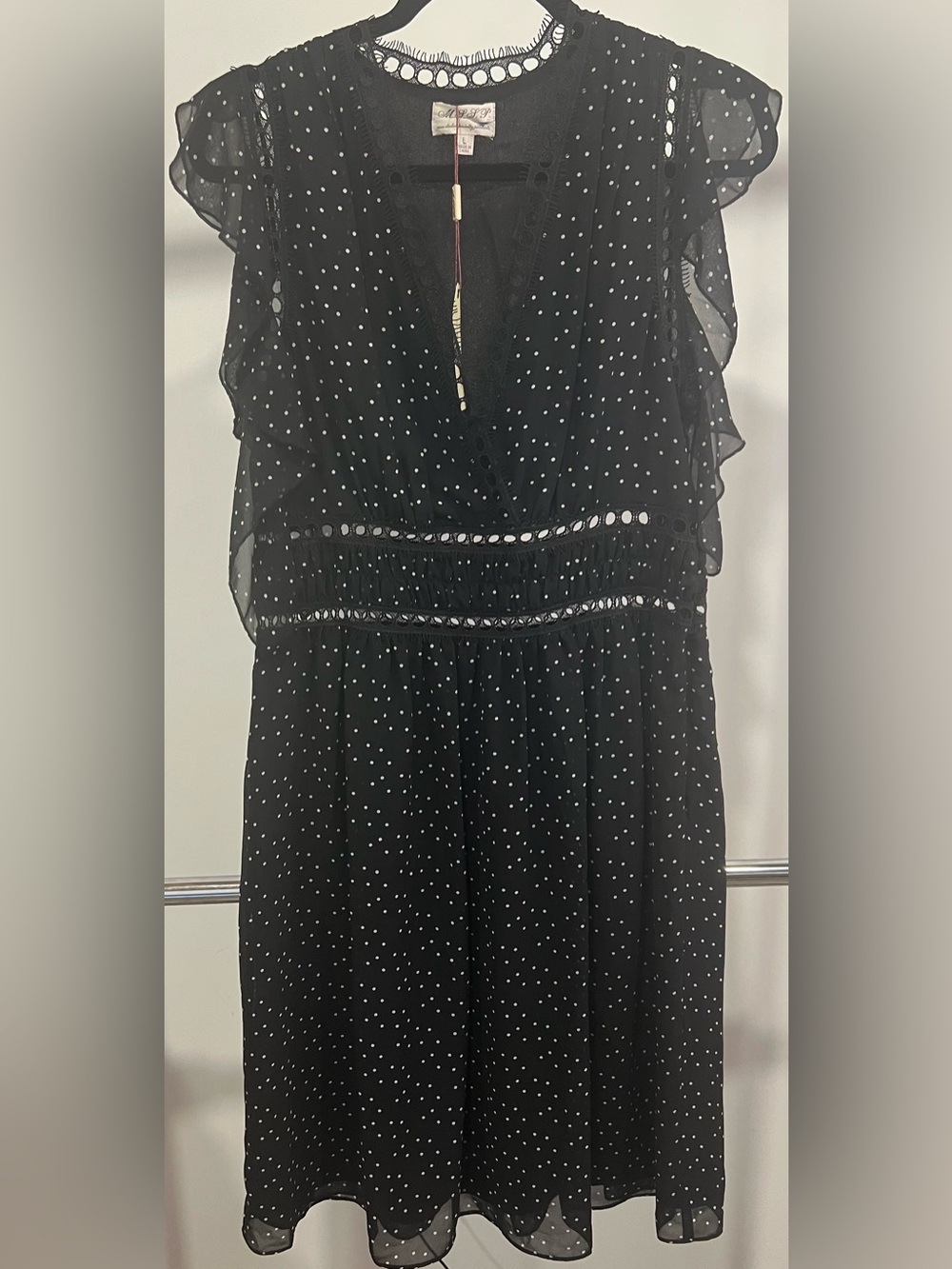 NWT Max Studio Specialty Black Polka Dot Dress Size L
